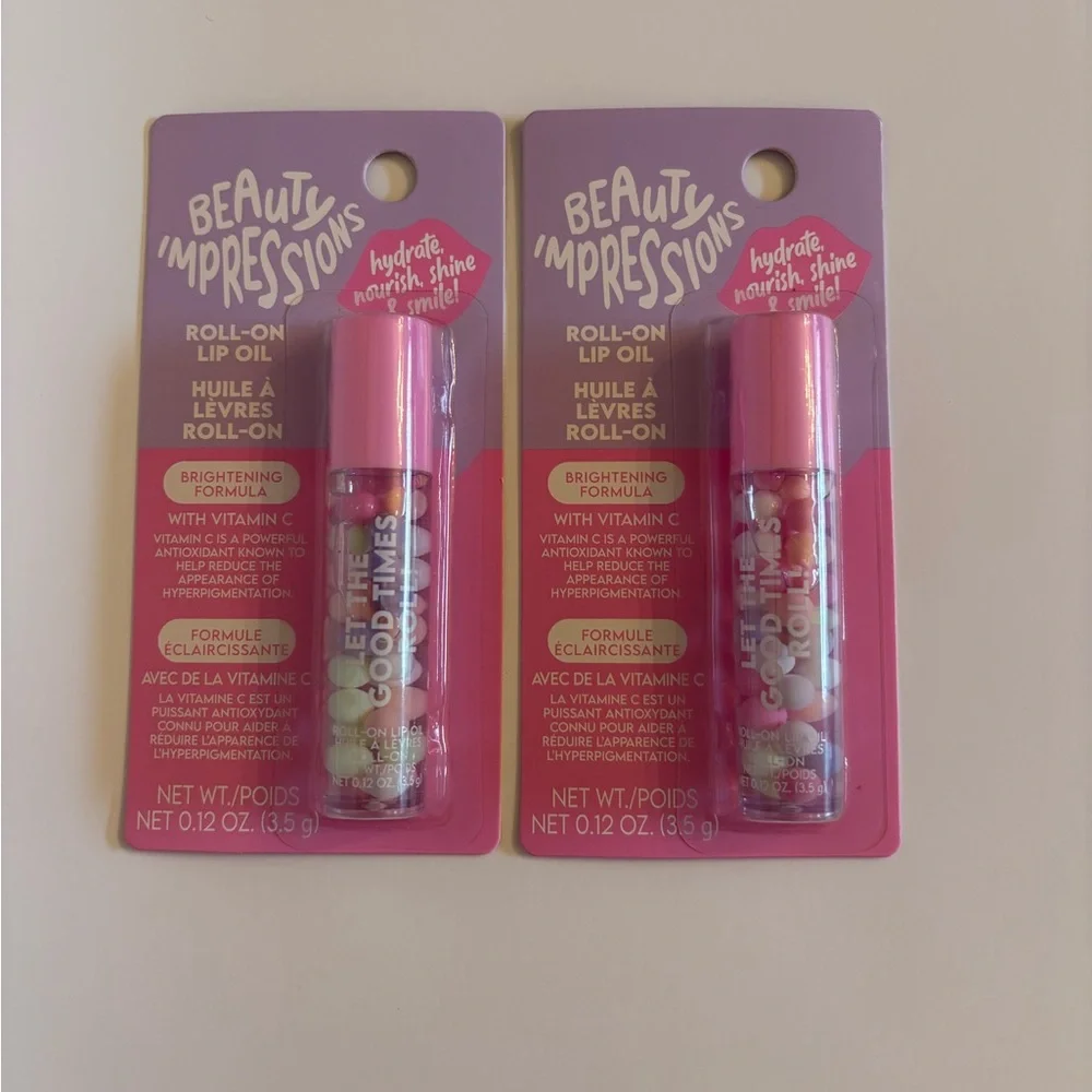 Beauty Impressions Lip Oil 80’s Retro Brightening Formula Clear Pink NEW 2pk
